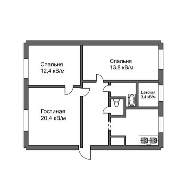 4-комнатная 70.7 м2 в ЖК undefined корпус null этаж 2