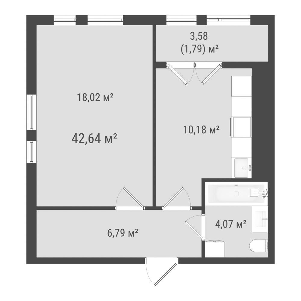 1-комнатная 40 м2 в ЖК Зеленая планета на Мира корпус null этаж 10