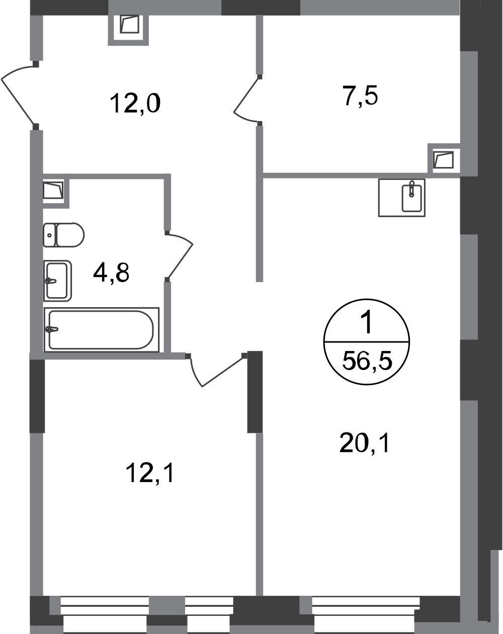 1-комнатная 56 м2 в ЖК Первый Московский корпус null этаж 2