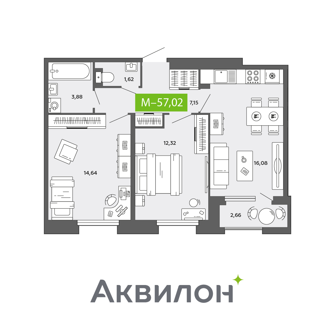 Студия 57 м2 в ЖК Аквилон CITY Towers корпус null этаж 13
