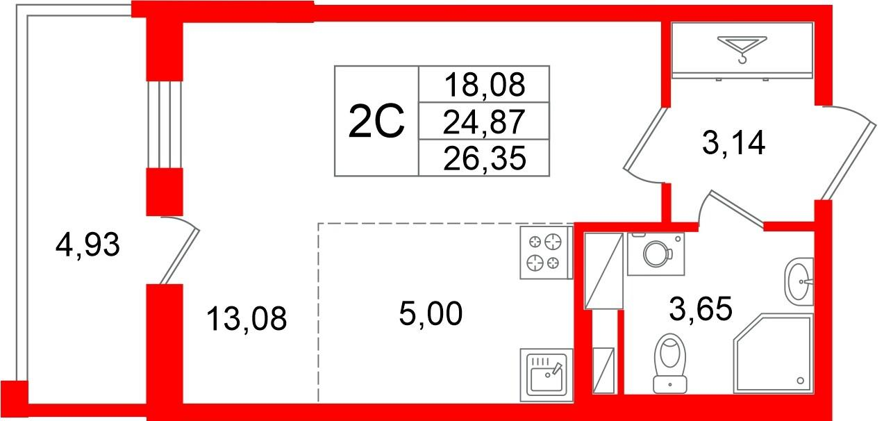Студия 24 м2 в ЖК Астра Континенталь корпус null этаж 6