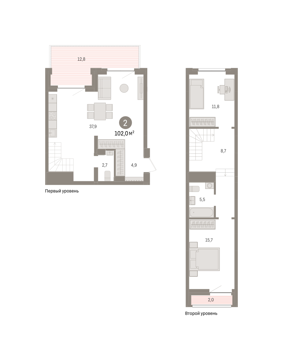 2-комнатная 102 м2 в ЖК Речной порт корпус null этаж 2