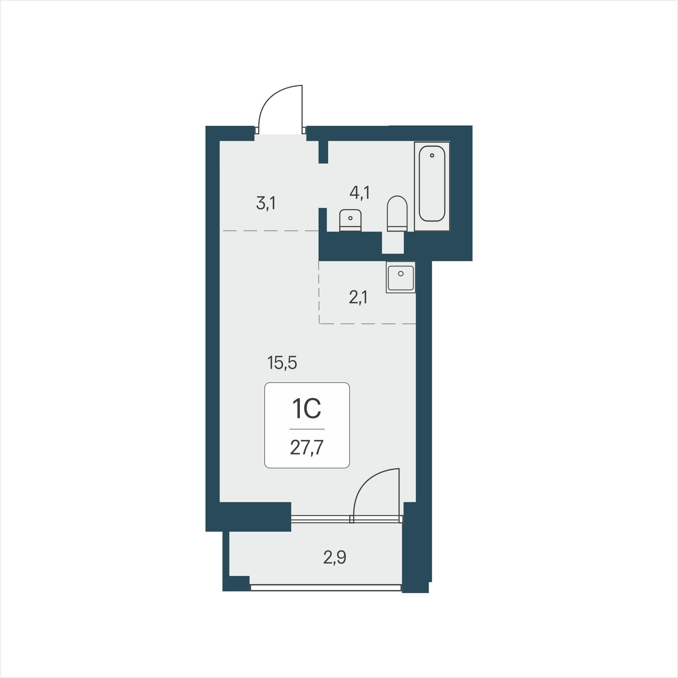 Студия 27 м2 в ЖК Расцветай на Кропоткина корпус null этаж 11