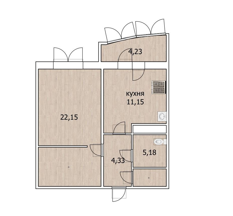 1-комнатная 47 м2 в ЖК undefined корпус null этаж 2