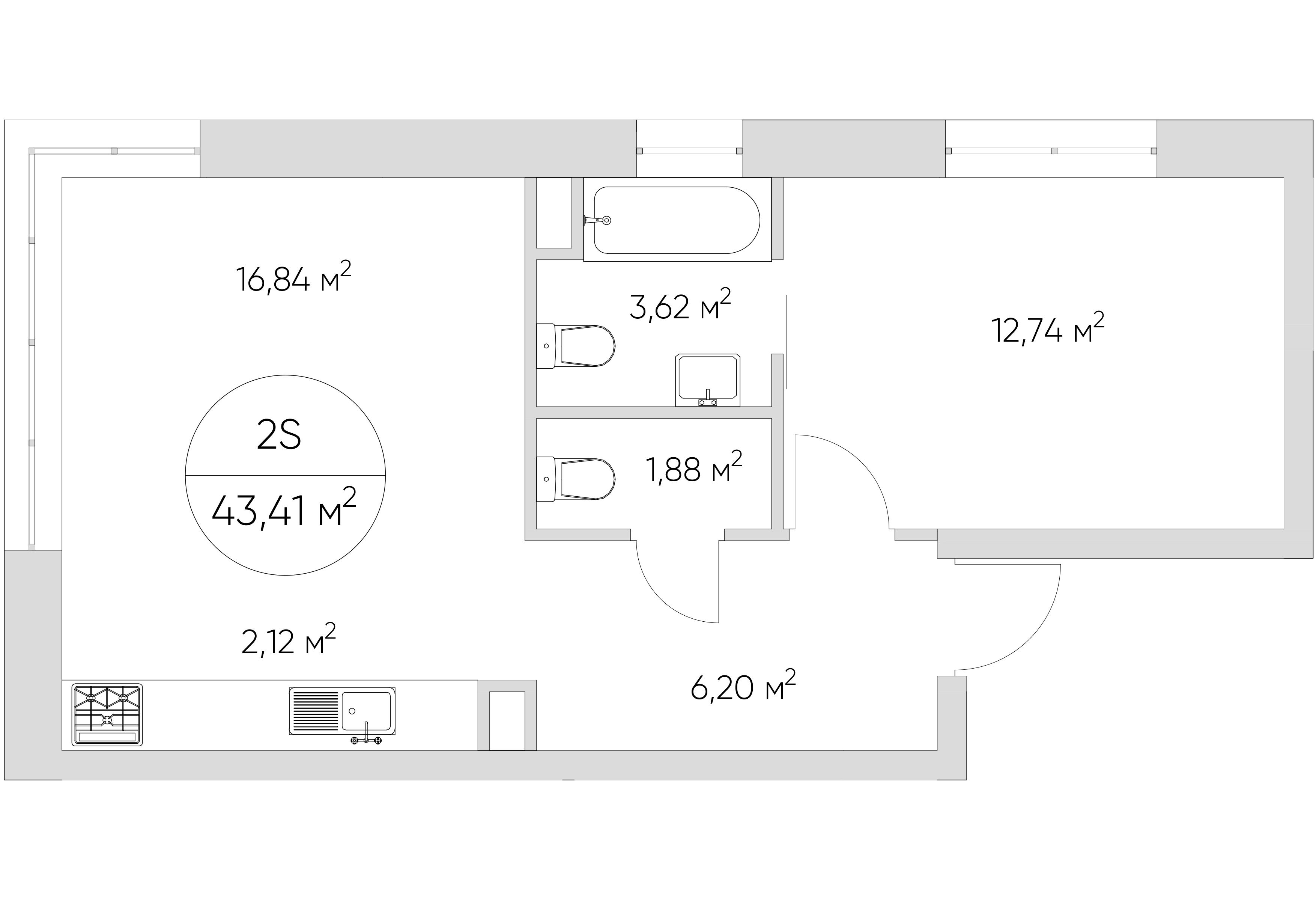2-комнатная 43 м2 в ЖК N`ICE LOFT корпус null этаж 9
