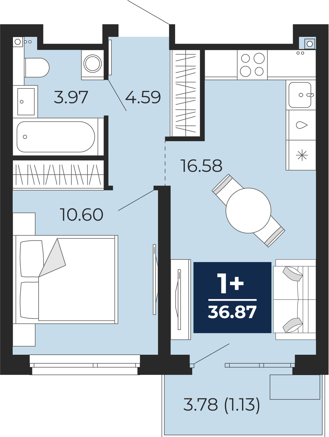 1-комнатная 35 м2 в ЖК Прео корпус null этаж 7
