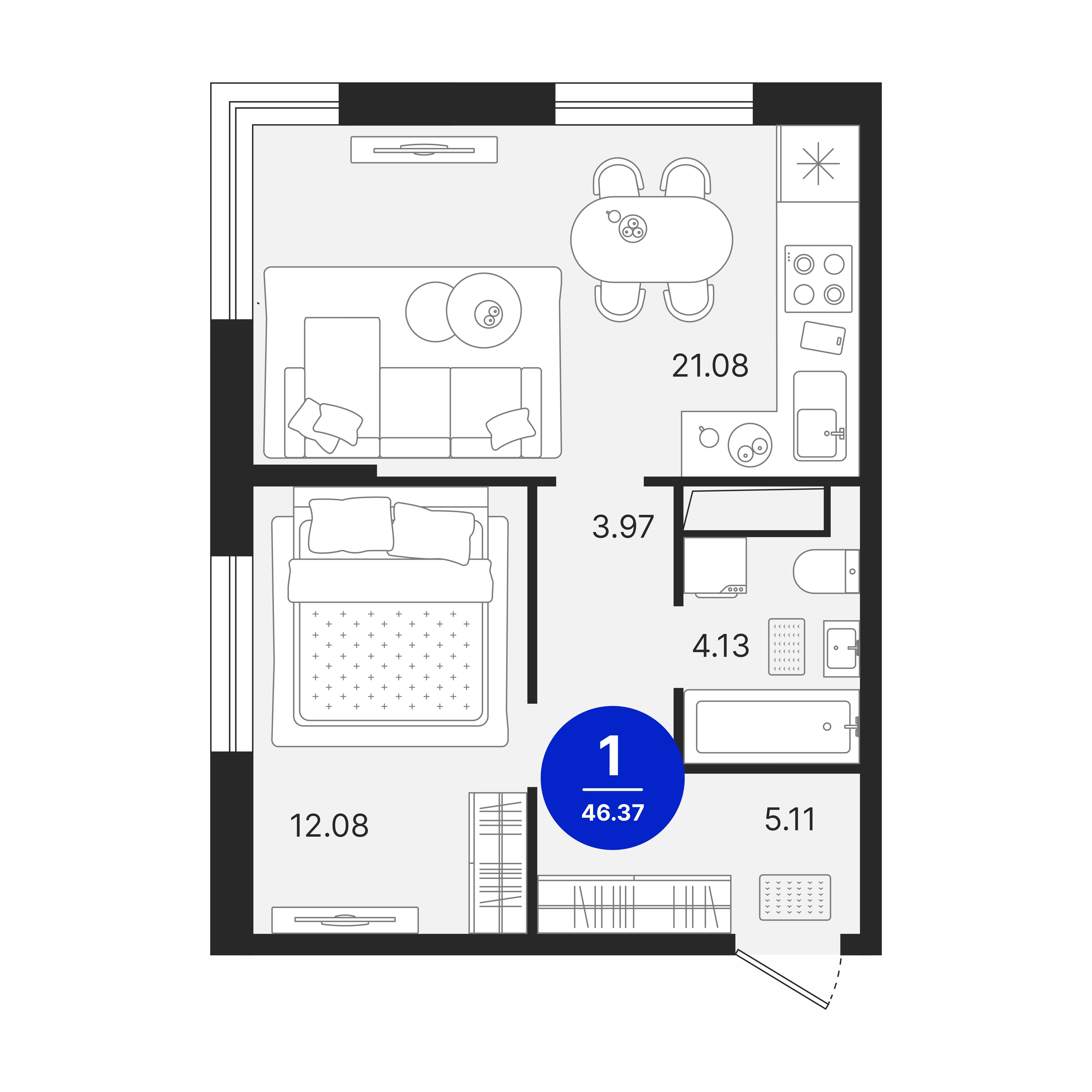 1-комнатная 46 м2 в ЖК Северное Сияние корпус null этаж 10