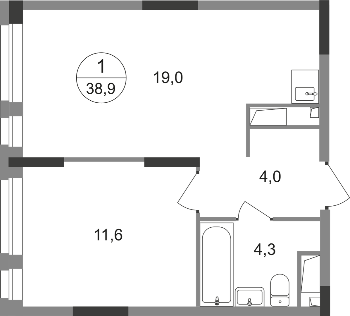 1-комнатная 38 м2 в ЖК Первый Московский корпус null этаж 18