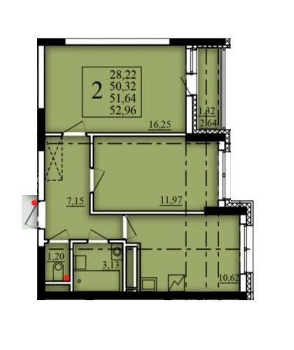 2-комнатная 51 м2 в ЖК Паруса корпус null этаж 15