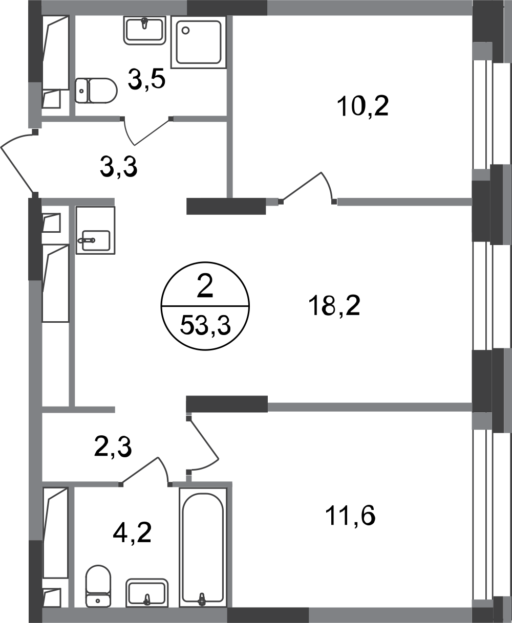 2-комнатная 53 м2 в ЖК Первый Московский корпус null этаж 15