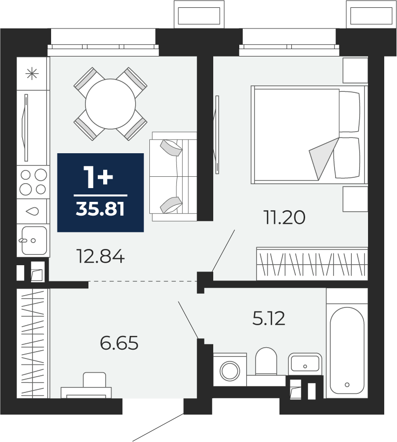 1-комнатная 35 м2 в ЖК Беринг корпус null этаж 1