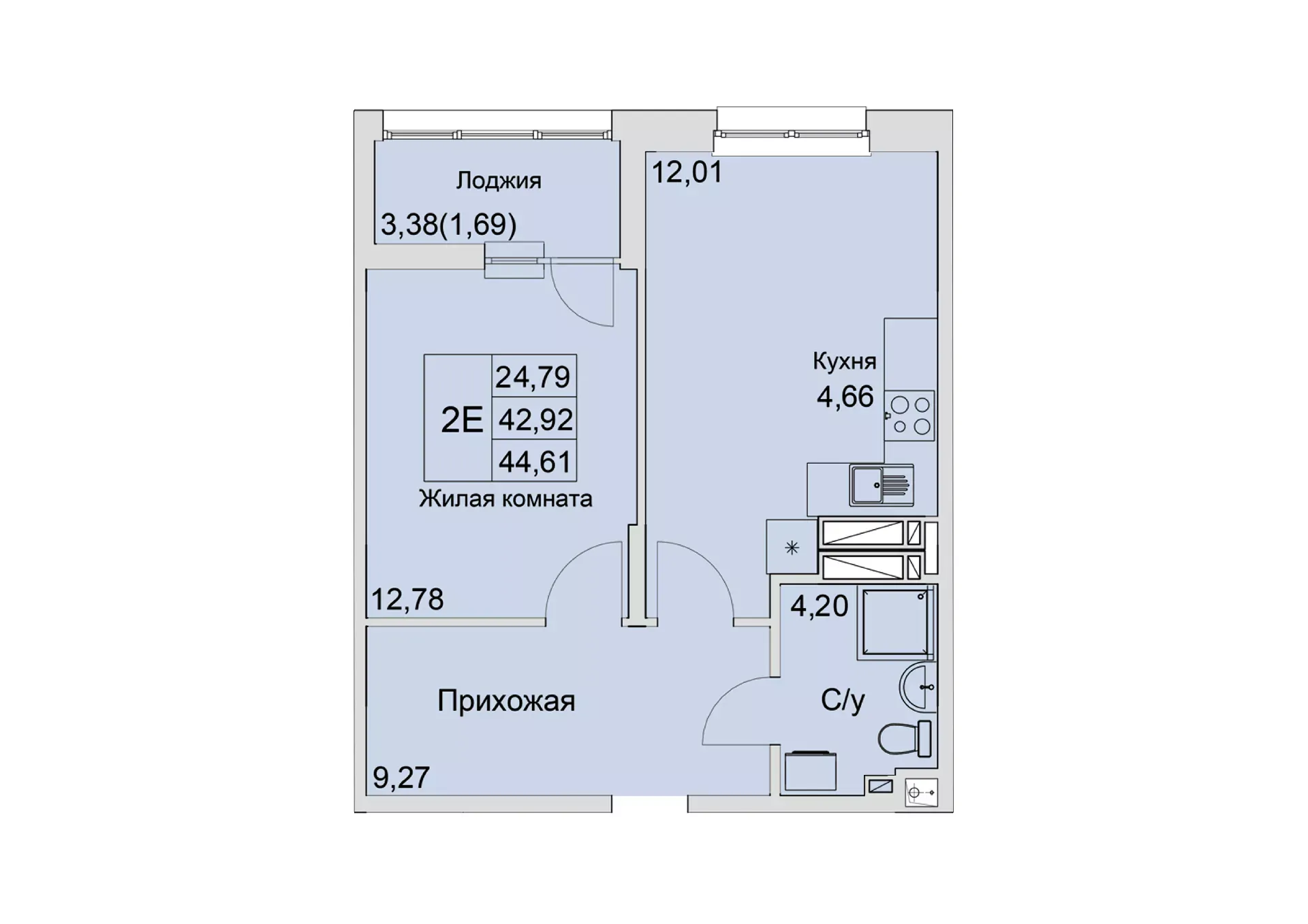 2-комнатная 44 м2 в ЖК Булгаков корпус null этаж 15