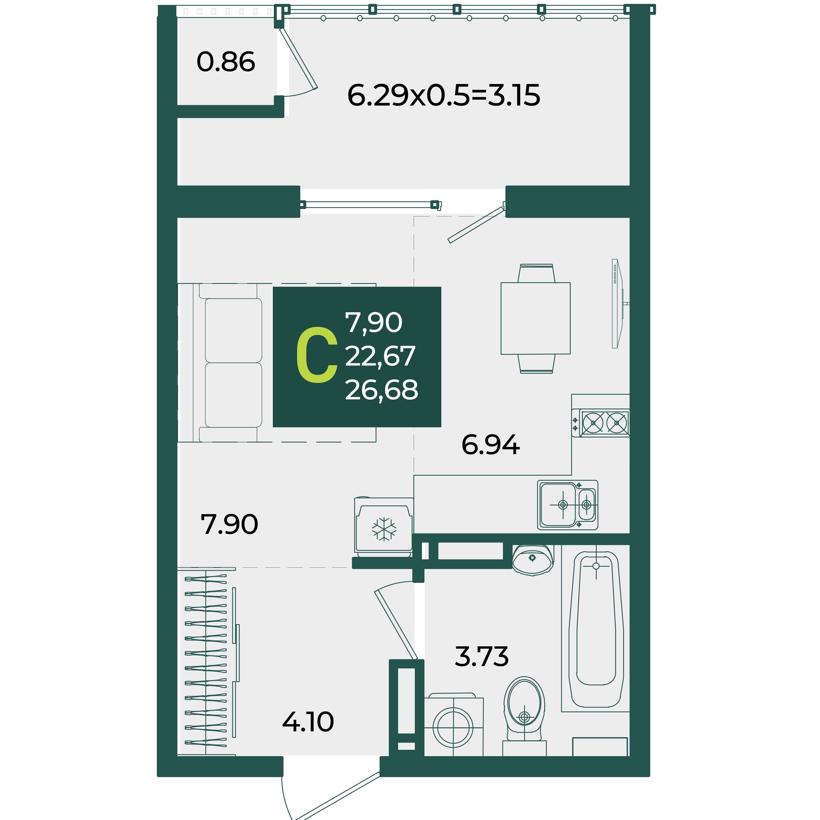 Студия 26 м2 в ЖК Образцово корпус null этаж 10
