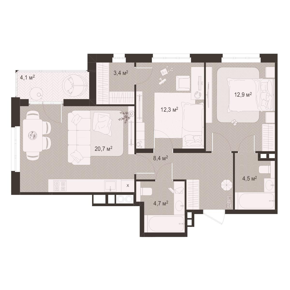 2-комнатная 71 м2 в ЖК Окская стрелка корпус null этаж 6