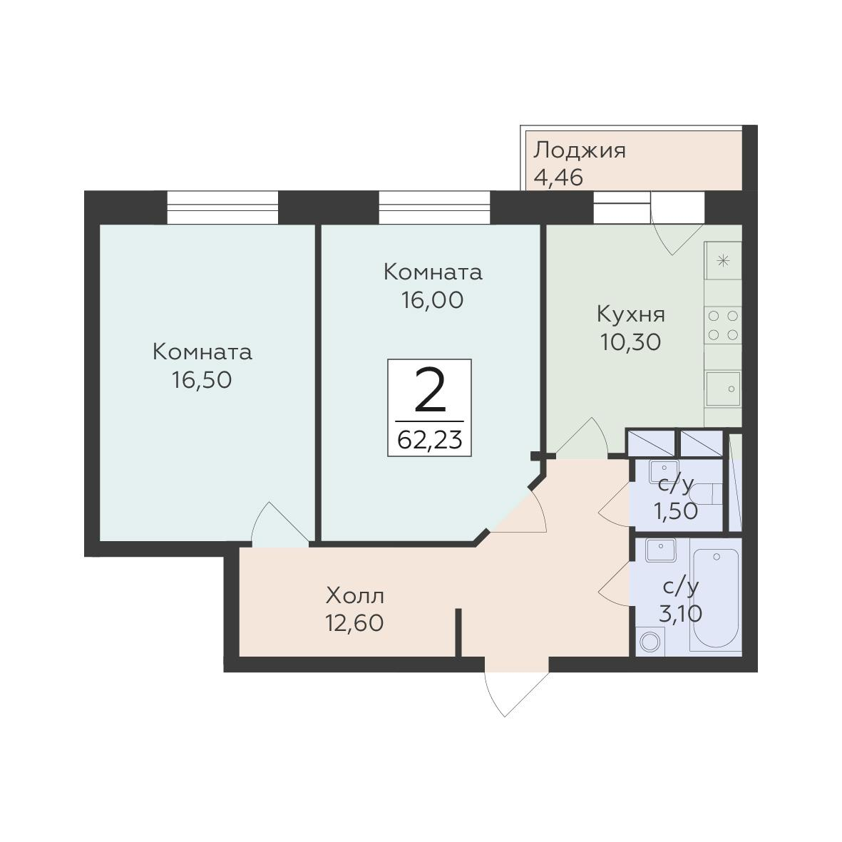 2-комнатная 62 м2 в ЖК Малаховский корпус null этаж 9