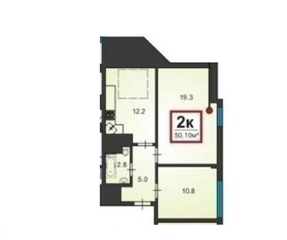 2-комнатная 50.1 м2 в ЖК undefined корпус null этаж 8