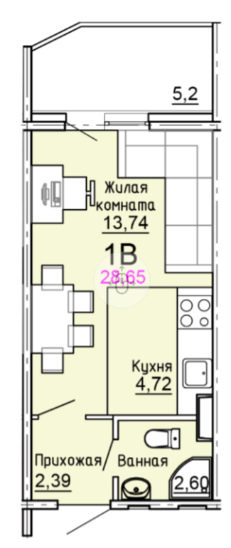 Студия 28.7 м2 в ЖК undefined корпус null этаж 5