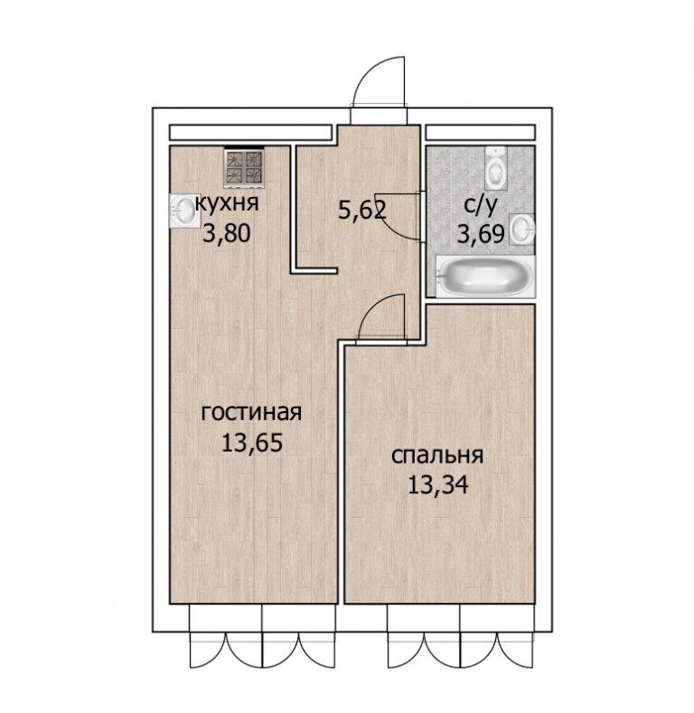 2-комнатная 40.1 м2 в ЖК undefined корпус null этаж 30