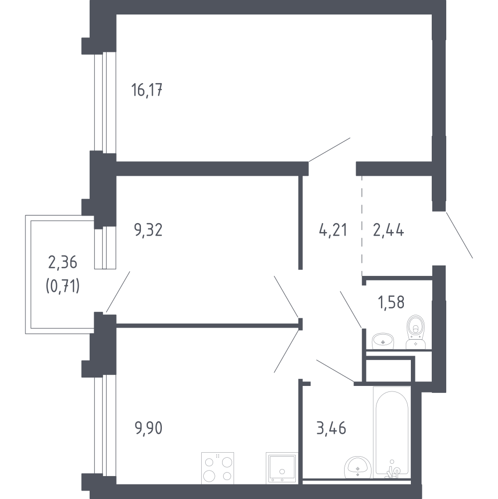 2-комнатная 47 м2 в ЖК Сердце Сахалина корпус null этаж 5