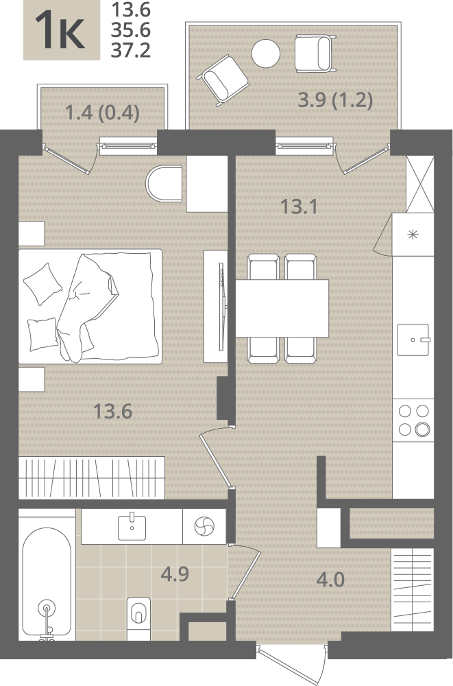 1-комнатная 37 м2 в ЖК МО’РЕ корпус null этаж 7