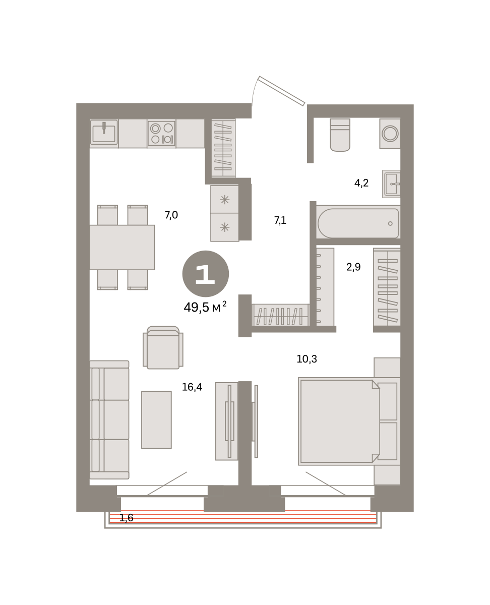 1-комнатная 49 м2 в ЖК Метроном корпус null этаж 5