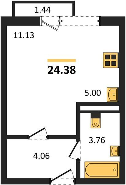 Студия 24.4 м2 в ЖК undefined корпус null этаж 6