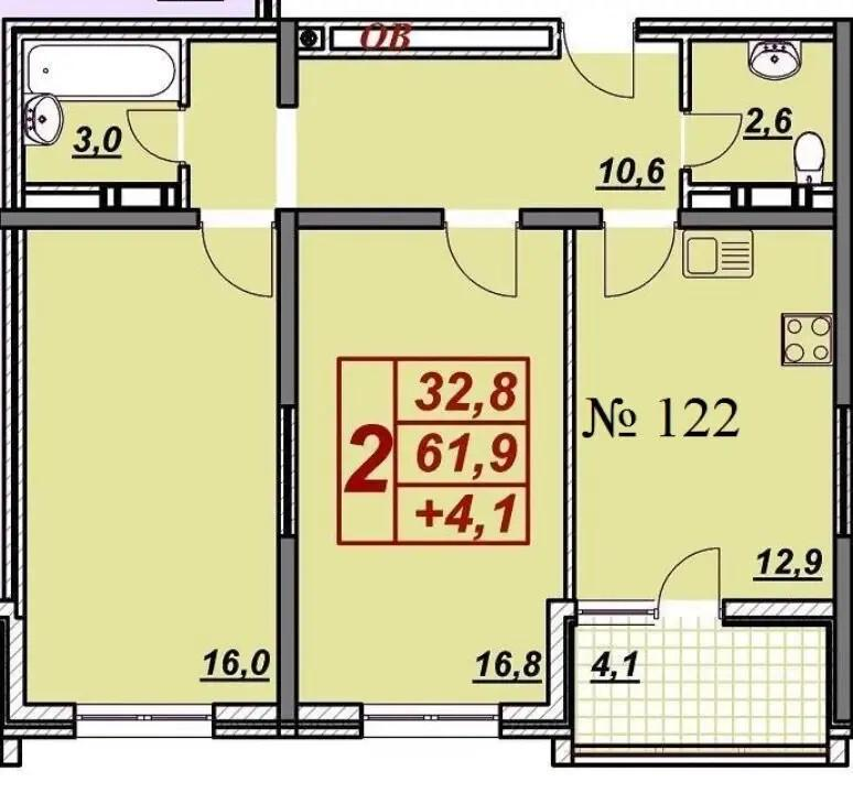2-комнатная 68 м2 в ЖК undefined корпус null этаж 13