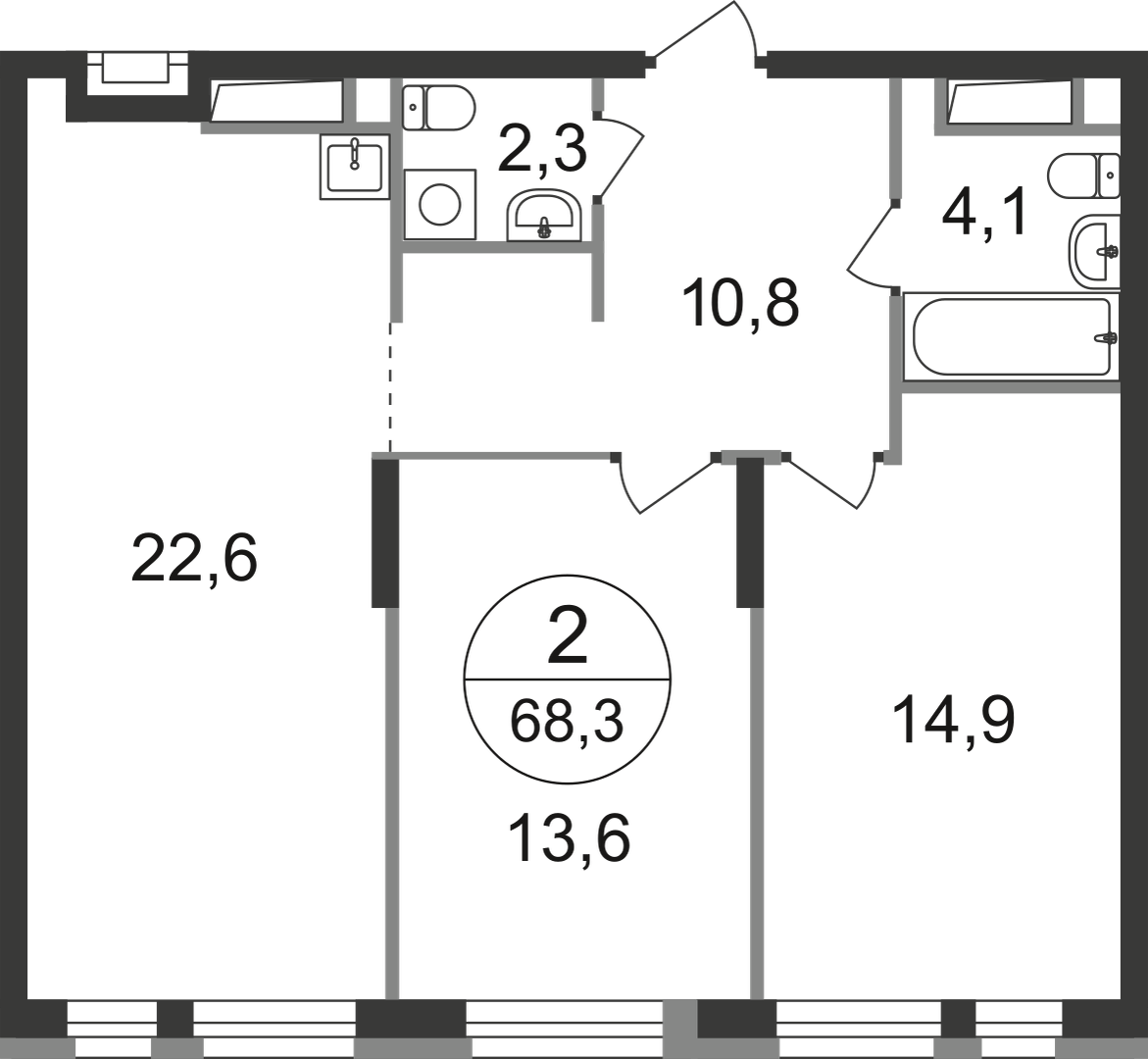 2-комнатная 68 м2 в ЖК Первый Московский корпус null этаж 7