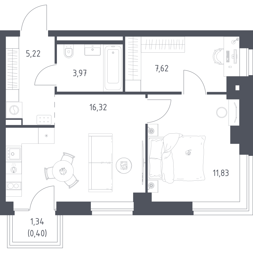 1-комнатная 45 м2 в ЖК Литературный Квартал корпус null этаж 9