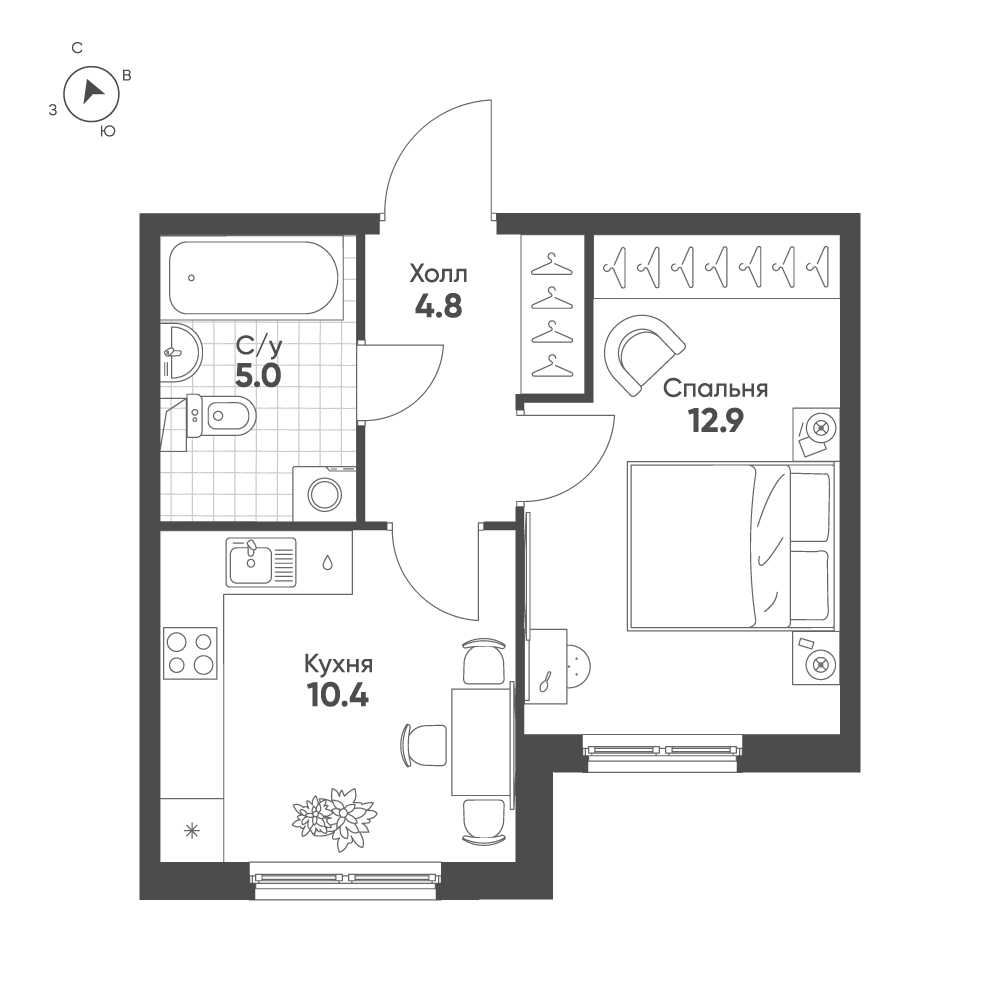 1-комнатная 33 м2 в ЖК Клюква.Парк корпус null этаж 2
