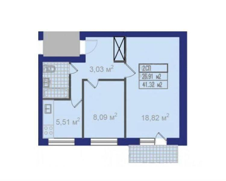 2-комнатная 41.3 м2 в ЖК undefined корпус null этаж 2