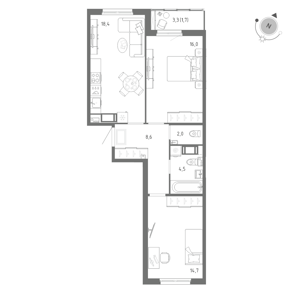 2-комнатная 65 м2 в ЖК Клюква.Парк корпус null этаж 10