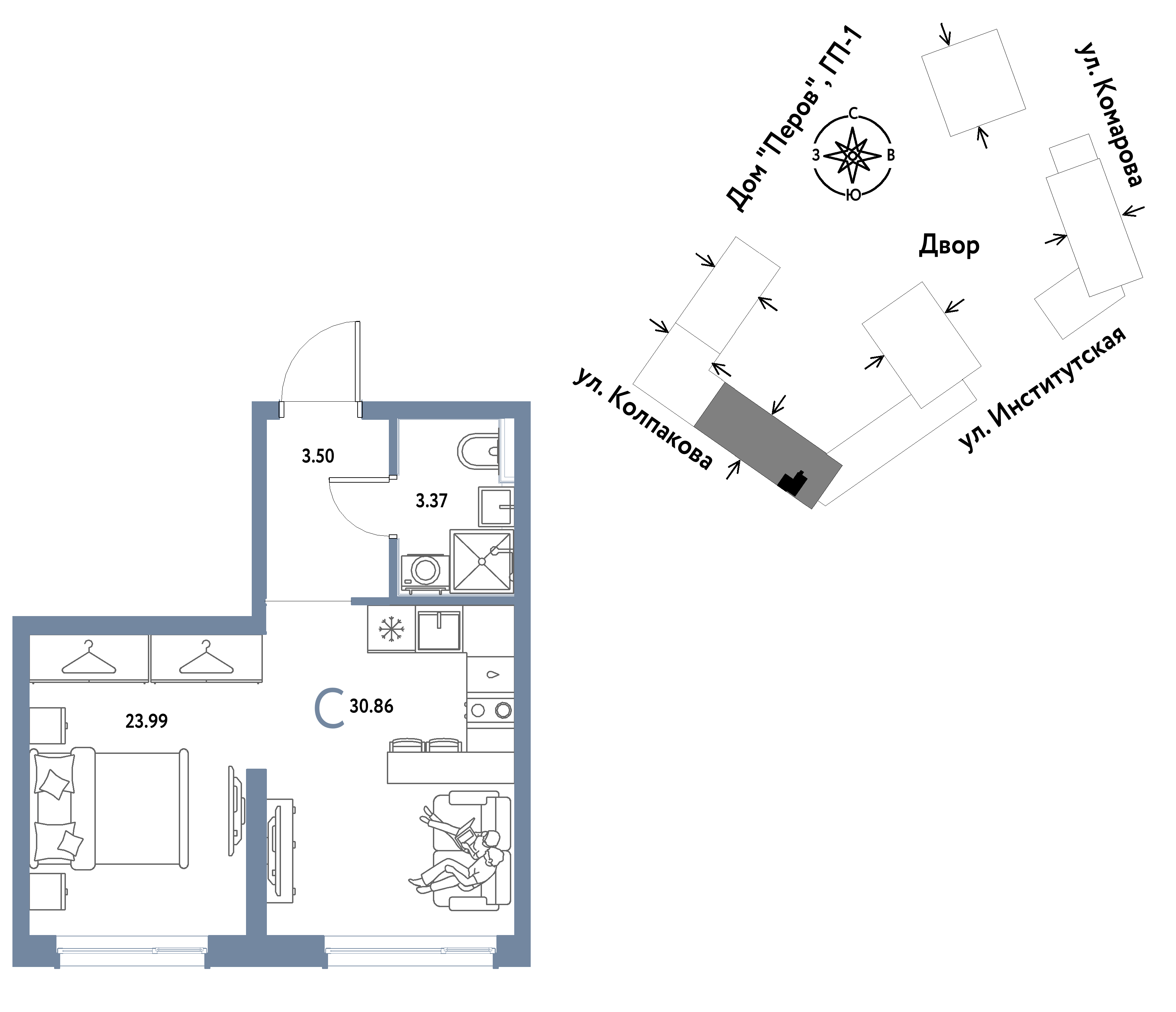 Студия 30 м2 в ЖК Страна.Парковая корпус null этаж 13