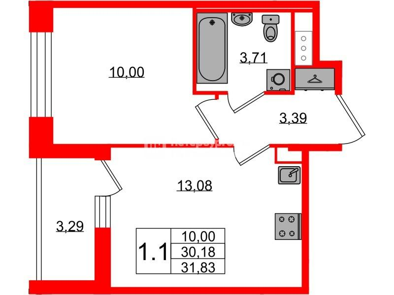 1-комнатная 30 м2 в ЖК Астра Континенталь корпус null этаж 5