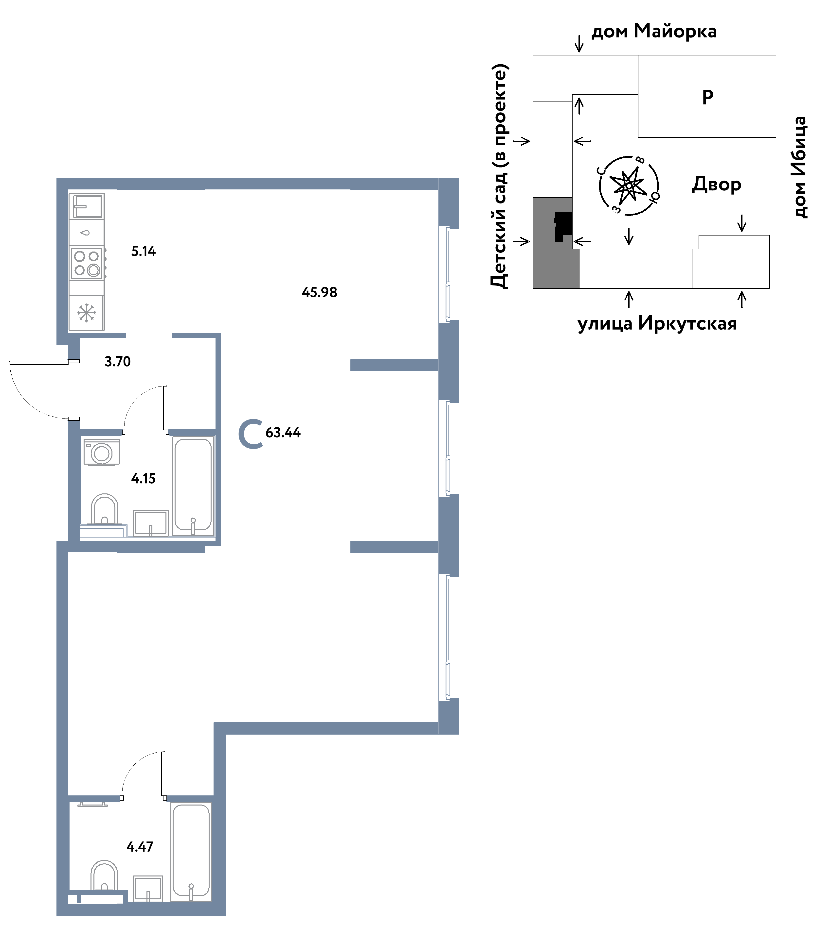 Студия 63 м2 в ЖК Остров-сад корпус null этаж 16
