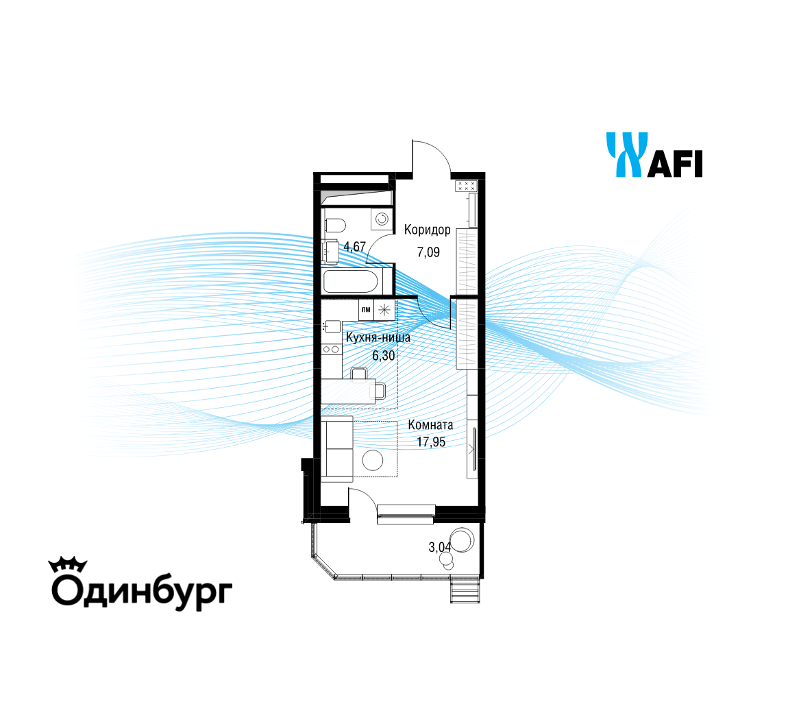 Студия 39 м2 в ЖК Одинбург корпус null этаж 18