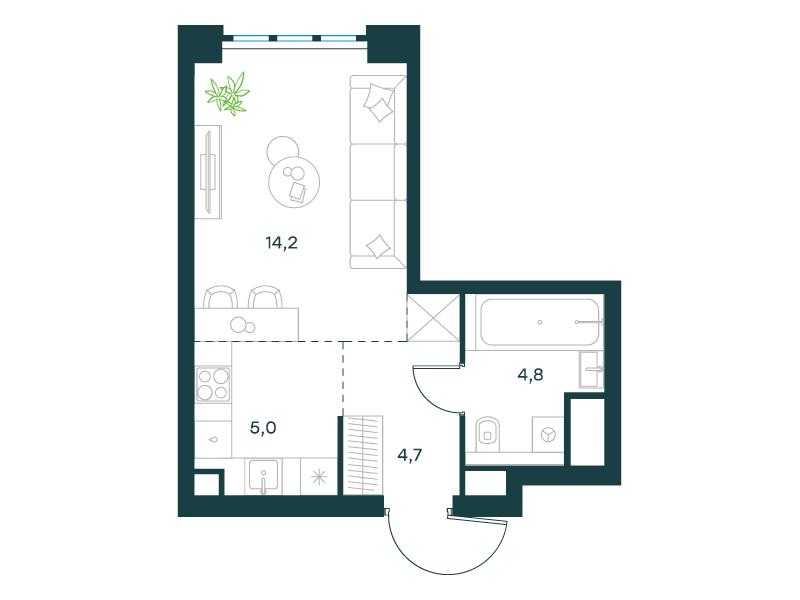 Студия 28 м2 в ЖК Левел Южнопортовая корпус null этаж 18