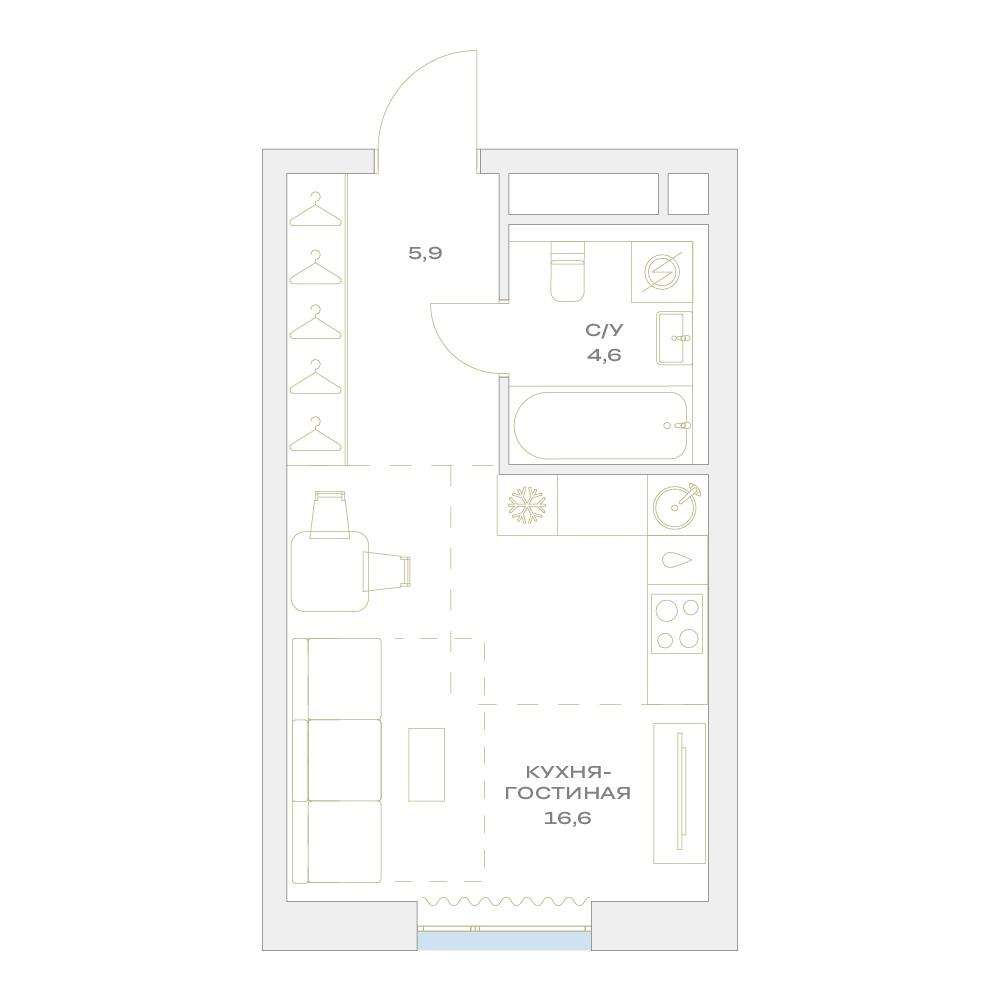 Студия 27 м2 в ЖК Детали корпус null этаж 19