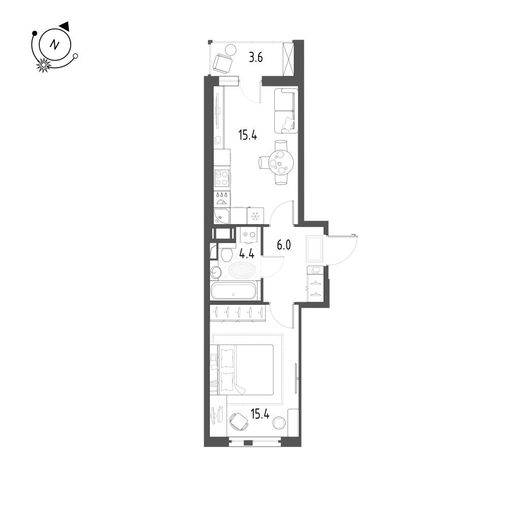 1-комнатная 42 м2 в ЖК Монография корпус null этаж 12
