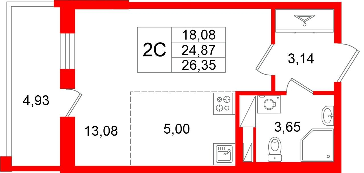 Студия 24 м2 в ЖК Астра Континенталь корпус null этаж 4