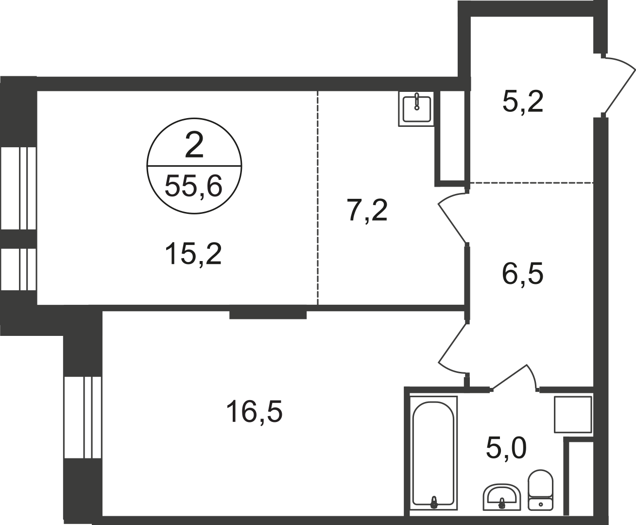 2-комнатная 55 м2 в ЖК Первый Московский корпус null этаж 9