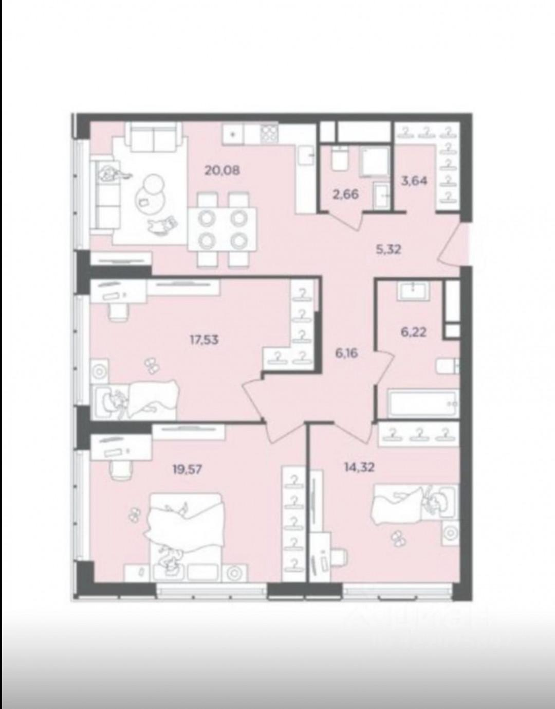 3-комнатная 95 м2 в ЖК undefined корпус null этаж 11