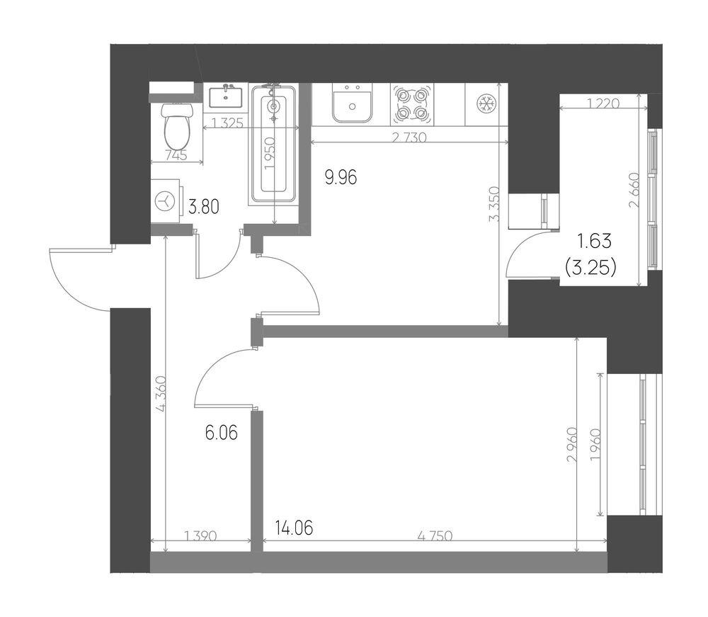 1-комнатная 35 м2 в ЖК Калина корпус null этаж 9