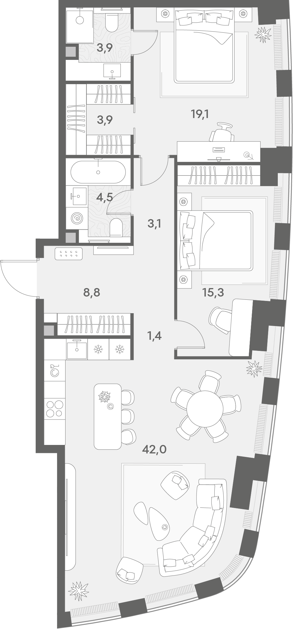2-комнатная 102 м2 в ЖК Энигмия корпус null этаж 13