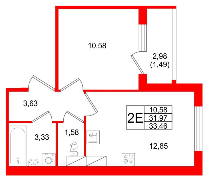 1-комнатная 33 м2 в ЖК Квартал Заречье корпус null этаж 4
