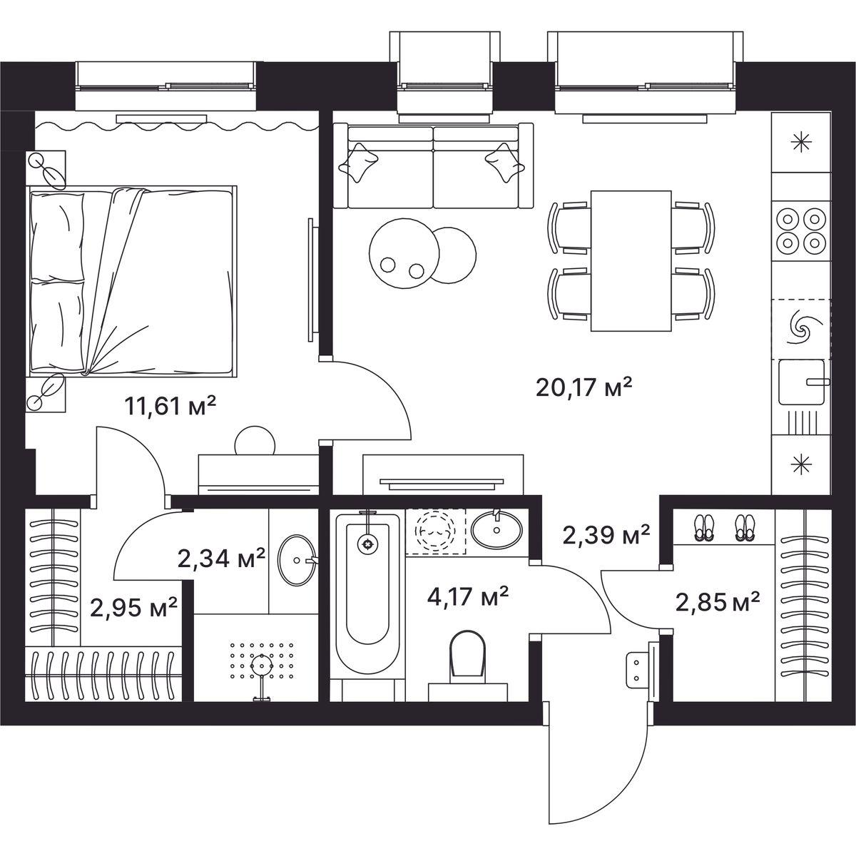 1-комнатная 46 м2 в ЖК Гагарин корпус null этаж 4