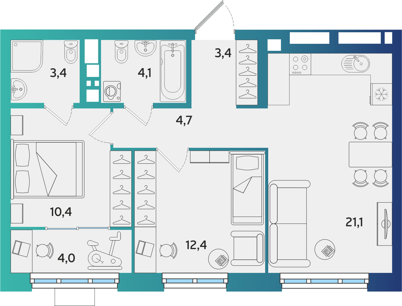 2-комнатная 63 м2 в ЖК Экополис корпус null этаж 10