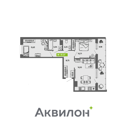 Студия 57 м2 в ЖК Аквилон MySky корпус null этаж 5