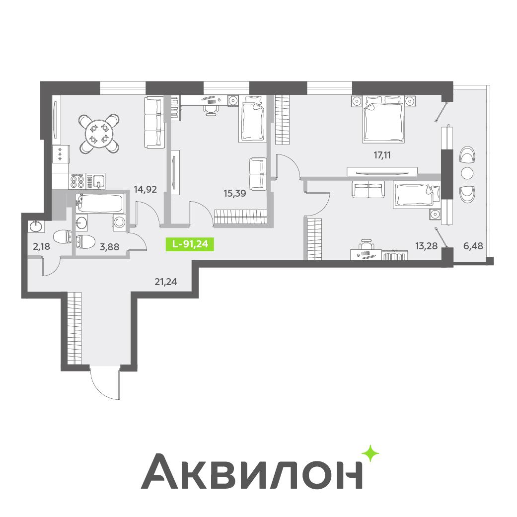 Студия 90 м2 в ЖК Аквилон ZALIVE корпус null этаж 4