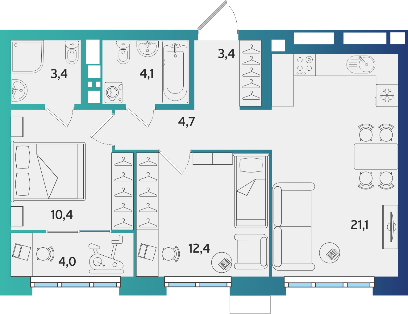 2-комнатная 63 м2 в ЖК Экополис корпус null этаж 15